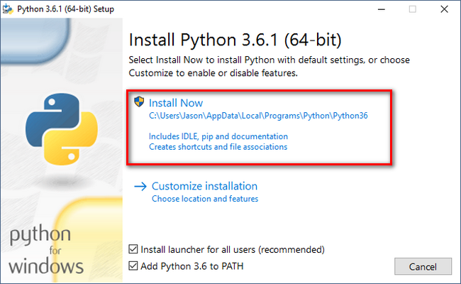 Setup wizard with the required settings